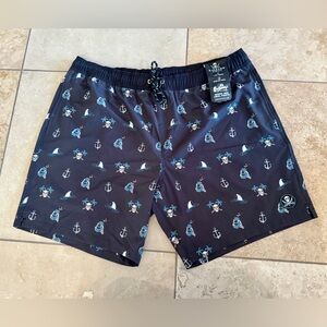 NWT Haggard Pirate Navy Blue Skull Nautical Theme Swim Trunks Shorts Men’s Sz 40